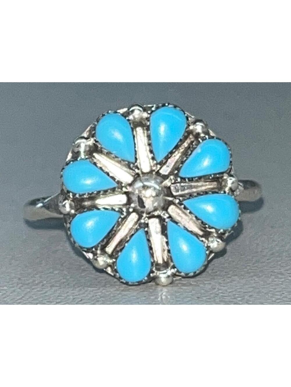 Zuni sterling silver turquoise cluster traditional ring size 7.75
